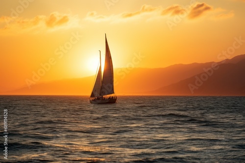 USA, California, Santa Monica, sailboat on the sea in backlight © Tisha