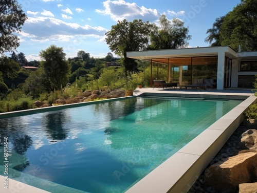 modern swimming pool surrounded by nature