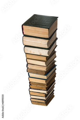 High old vintage book stack isolated on white background. Love read concept. Knowledge symbol. Books day