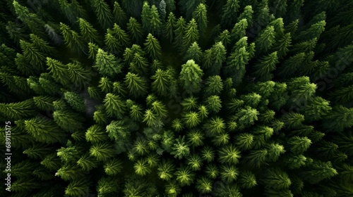 ariel view of pine tree forest. Generative AI photo
