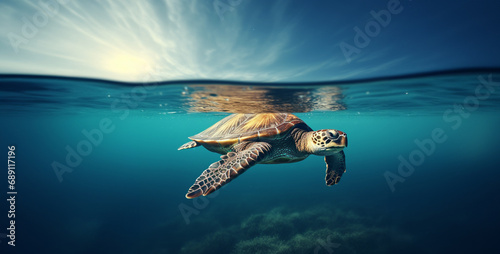 painting of sea turtle and fish swimming underwater © Kashif Ali 72