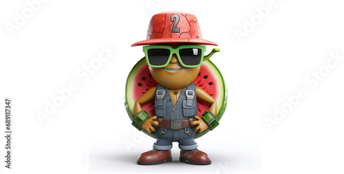 cartoon watermelon construction worker very muscular