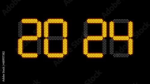 New year 2024 concept on electronic scoreboard for soccer