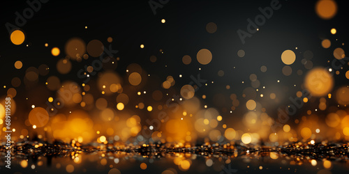Lichter Bokeh in leuchtend gold Farben als Hintergrundmotiv für Webdesign im Querformat für Banner, ai generativ