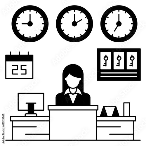 Concierge Concept, Front desk clerk Vector Icon Design, Hotel and Motel Services Symbol, Vacations Rental Sign, Restaurant Supplies Stock Illustration