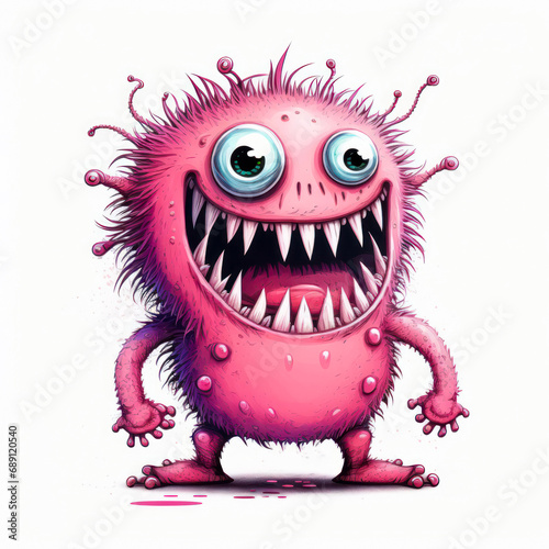 Cute amusing little monster with big eyes kids cartoon illustration digital artwork isolated on white. Funny monster  hand drawn comic painting for package  postcard  brochure  book