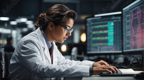 Scientist working on a computer