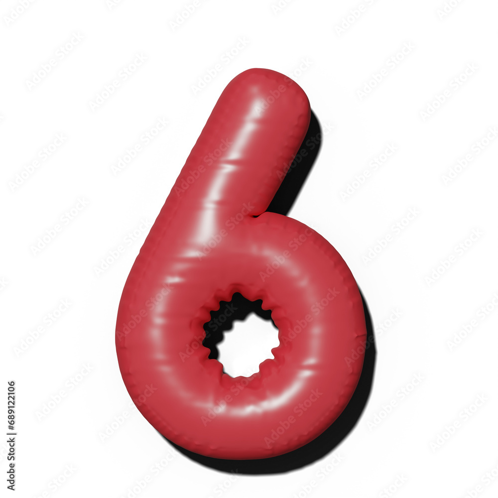 3d text of number six