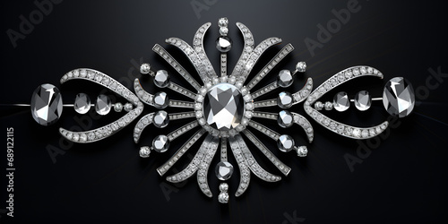 silver diadem with swans isolated on black,fantasy hair bow,Diamond princess diadem,diamond blossom flower wallpaper high resolution created with Generative AI
