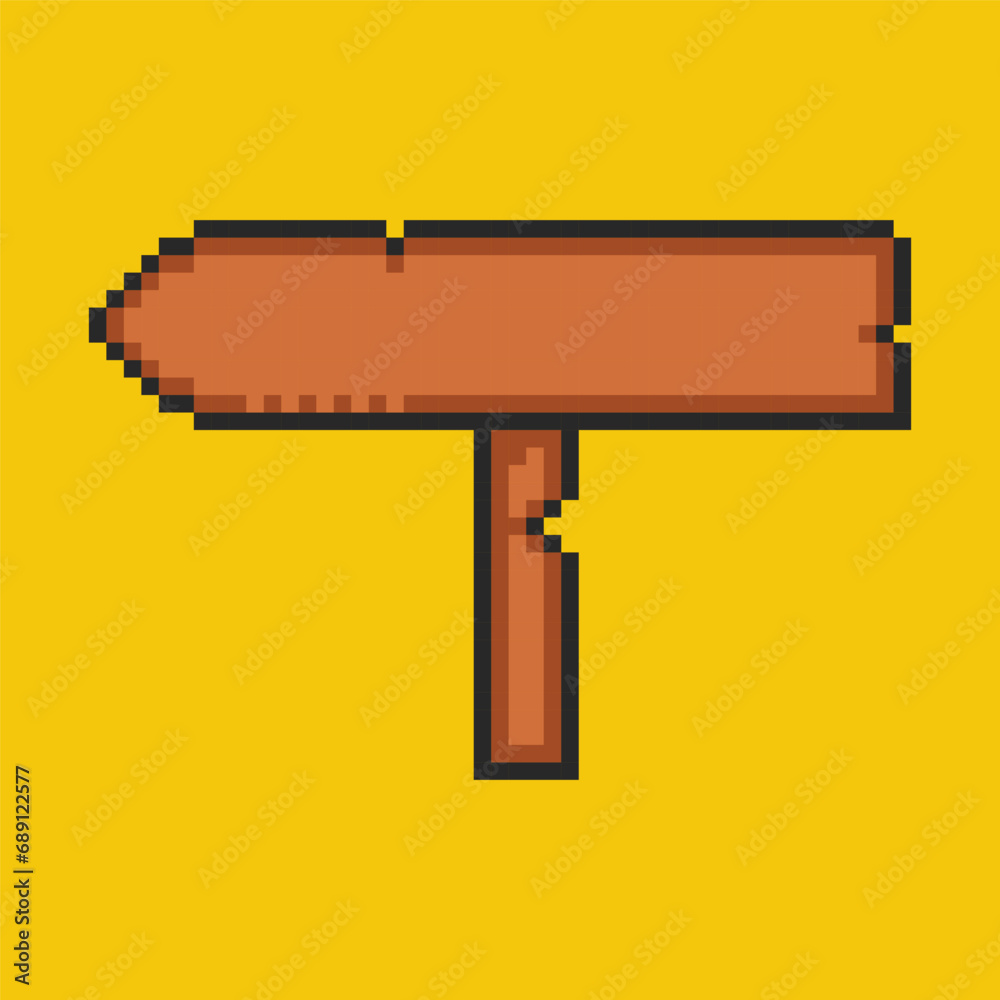 Pixel wooden roadside sign, old village, 8 bit timber roadside pointer ...