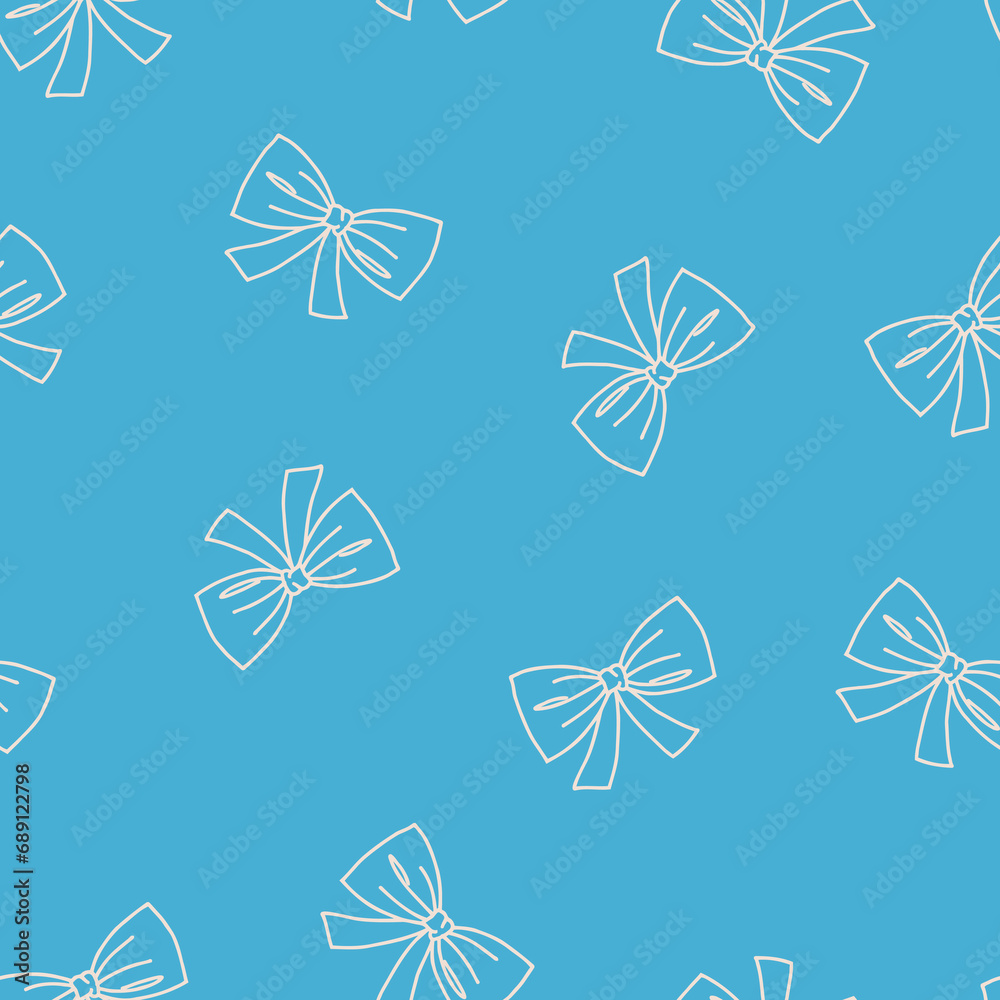 Seamless pattern with bows, ribbons. Cute fun simple abstract vector background, texture for fabric, wrapping paper, kids design