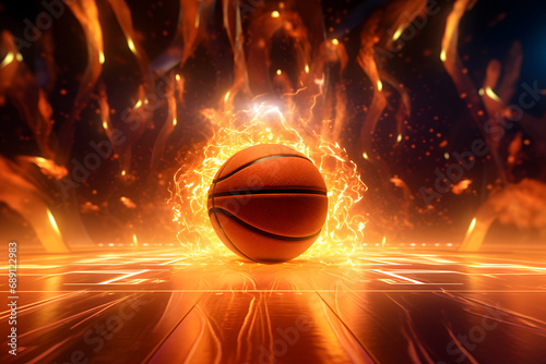 shot of burning basketball in flames background © NaLan