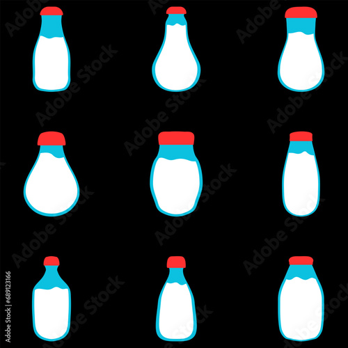 Milk in bottle icon set. Healthy drink product