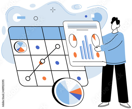 Business data analysis vector illustration. The heartbeat business echoes in chambers data examination Information is fuel propelling engine strategic analysis Occupation flourishes in landscape
