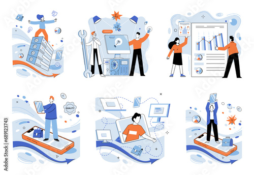 Innovation business vector illustration. Financial achievements, result intelligent and innovative thinking Project your ambitions onto canvas well-crafted business strategy Achieve business