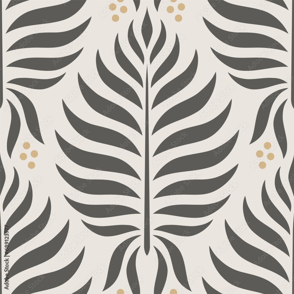 WebElegant geometric blooming leaves and berries. Abstract botanical elements vector illustration. Colorful brown beige gold seamless pattern on light background.