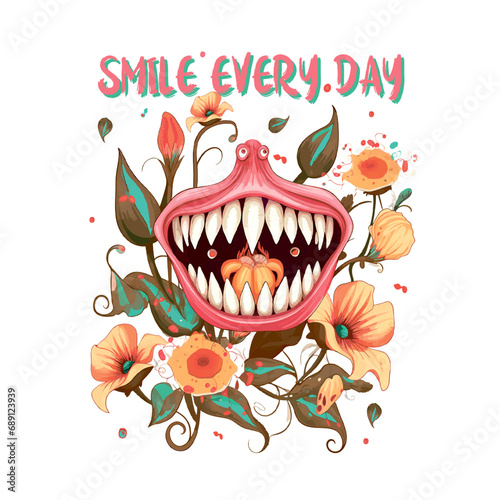 Smile every day. Funny plant with teeth. Sweet sunshine