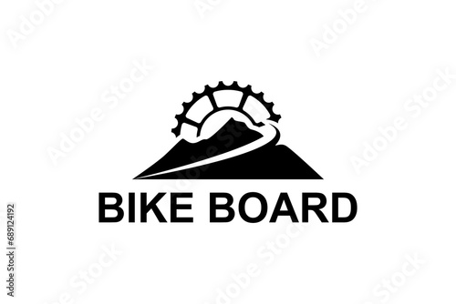 Rocky mountain logo with downhill bike gear elements.