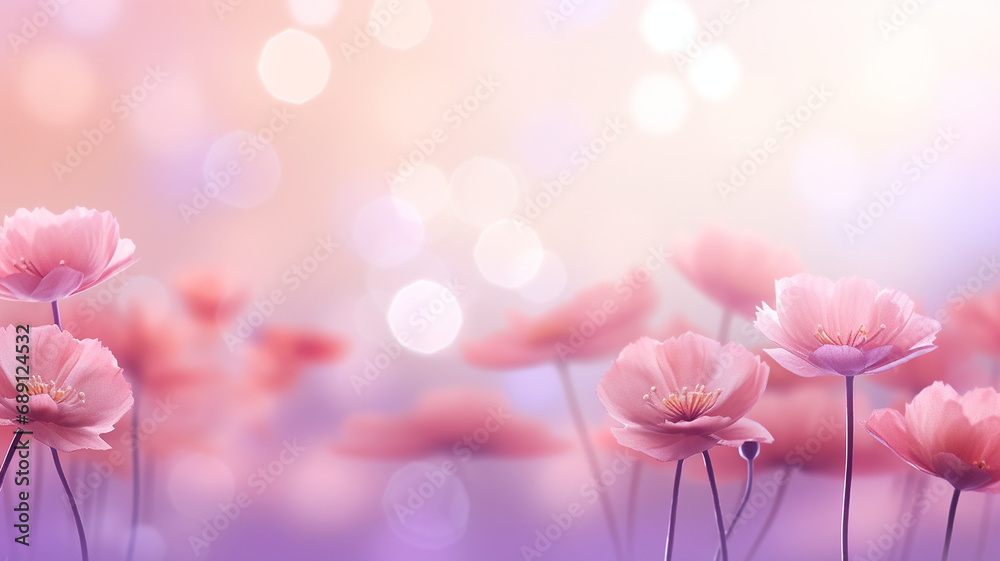 Obraz premium Realistic flowers, banner background with blur, boke, perfect for a celebration banner with space for text