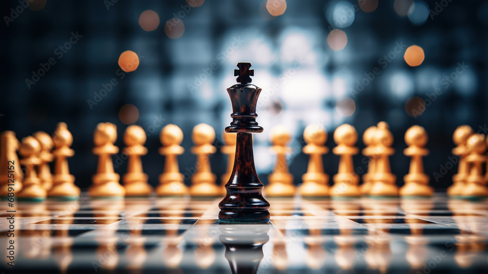 Solitary King Piece on Chessboard Against Pawn Army Solitary King Piece on Chessboard Against Pawn Army