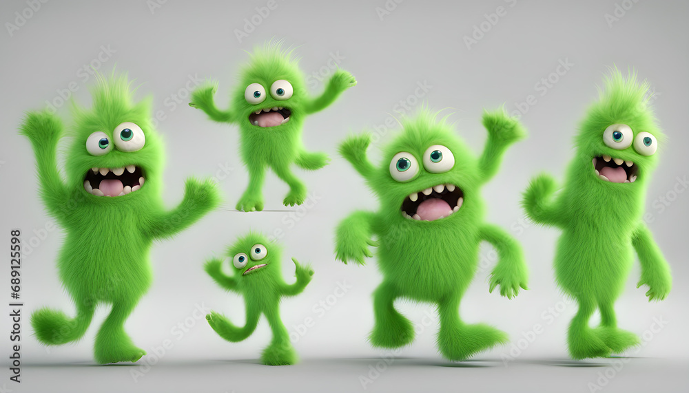 Green furry and cute monster Green furry and cute monster
