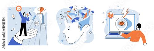 Idea generation vector illustration. The startup journey is canvas where idea generation paints portrait progress Imagination, guiding star in constellation idea generation, lights path to success