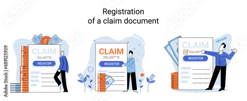 Claim vector illustration. Organize your compensation journey by mastering art claim paperwork Complete claim form for insurance, turning paperwork into financial deal Navigate paperwork landscape photo