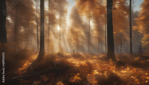 Autumn forest on a sunny morning