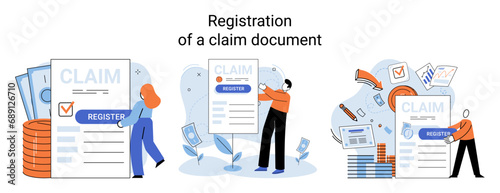 Claim vector illustration. Turn paperwork into financial schedule, efficiently organizing your compensation claim Efficiently manage your claim process by organizing information in financial report