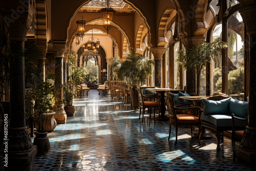 Architecture intérieur luxueux au maroc, hôtel, restaurant, riad. Luxurious interior architecture in Morocco, hotel, restaurant, riad.