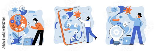 Innovation business vector illustration. Intelligence shapes path to success in innovative projects Financial success is symphony played by innovation and business Project your ambitions onto canvas