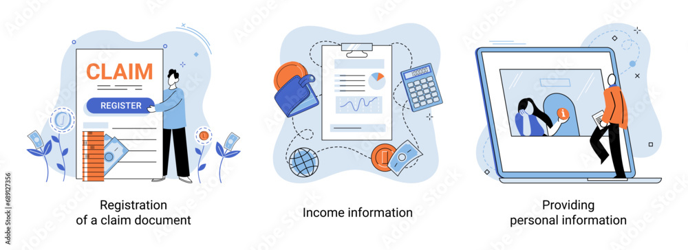 Claim vector illustration. Navigate paperwork landscape with ease, turning your claim into financial project Transform your claim into financial success story by mastering paperwork Secure