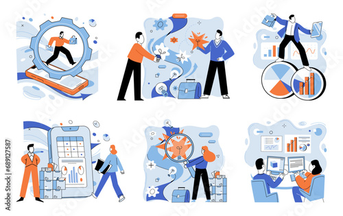 Business operations vector illustration. Project your aspirations onto canvas strategically aligned and goal-oriented business operations Strategy, architect drafting blueprint for design