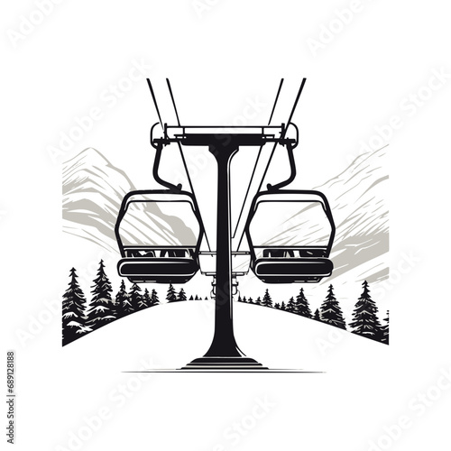 Ski resort maintenance. Surface lift operator fixing a lift. Snowy hills on a background. Winter extreme sport activities. Flat vector illustration
