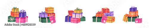 Stack of gift boxes. Vector illustration of various presents