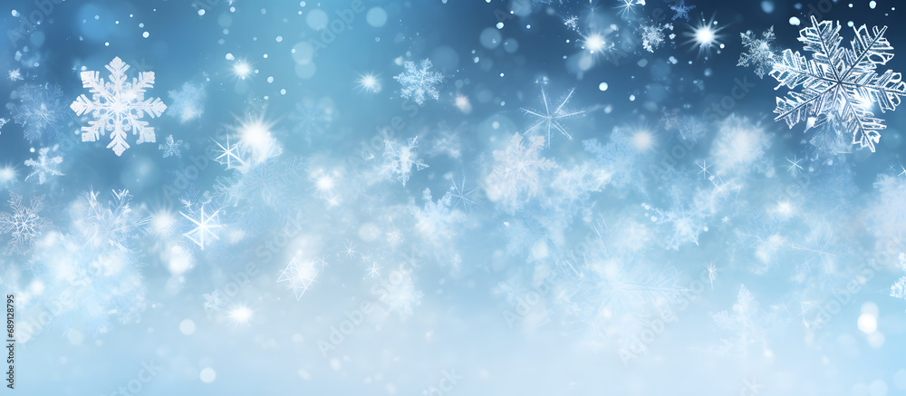 Christmas blue background with snow.