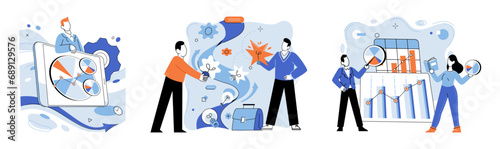 Business operations vector illustration. Technology, visionary sculptor shaping form seamlessly integrated business operations Development, artist painting ever-evolving canvas forward-thinking