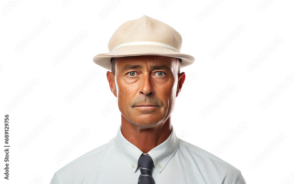 Clean Shave Male Cricket Umpire With Hat Isolated on a Transparent Background PNG. - obrazy, fototapety, plakaty 
