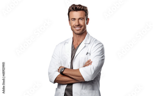 Dashing Male Dentist Posing with Coat Isolated on a Transparent Background PNG.