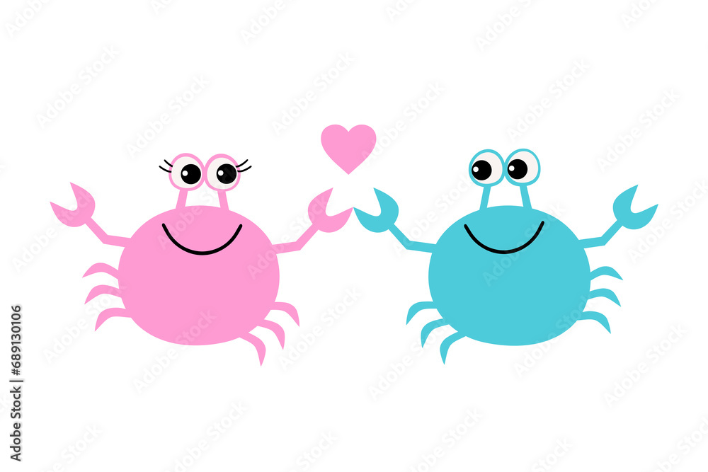Cute cartoon couple of crabs in love isolated on white background. Valentine card. Cute cartoon couple of crabs in love isolated on white background. Valentine card.