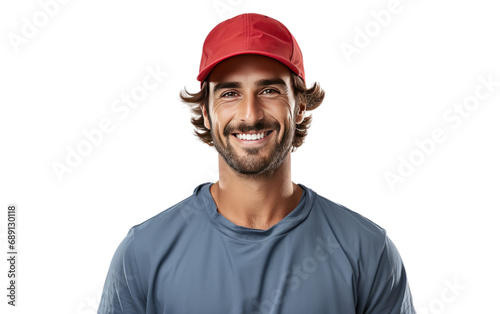 Winsome Male Fisherman With Red Cap Isolated on a Transparent Background PNG.