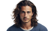 Handsome man With Long Hair Isolated on a Transparent Background PNG.