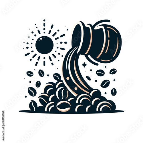 set of coffee beans in bag in graphic style hand-drawn vector illustration.