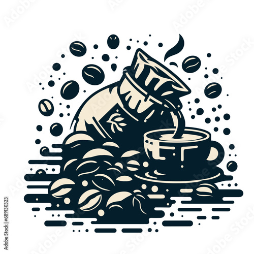 set of coffee beans in bag in graphic style hand-drawn vector illustration.