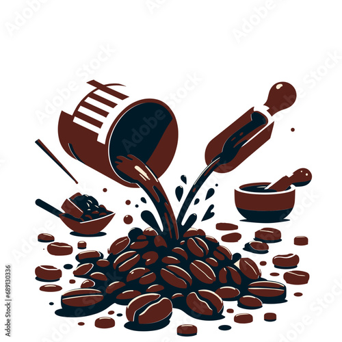 set of coffee beans in bag in graphic style hand-drawn vector illustration.