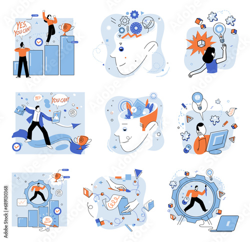Innovative solution vector illustration. Success is tapestry woven by skilled hands innovation and strategic development Intelligence and creativity are architects designing blueprint innovative