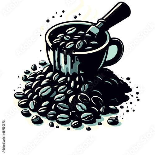 set of coffee beans in bag in graphic style hand-drawn vector illustration.