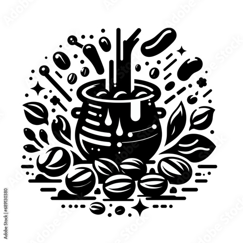 set of coffee beans in bag in graphic style hand-drawn vector illustration.
