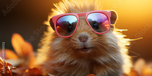 Süße Meerschweinchen mit Sonnenbrille für Poster im Querformat für Banner, ai generativ