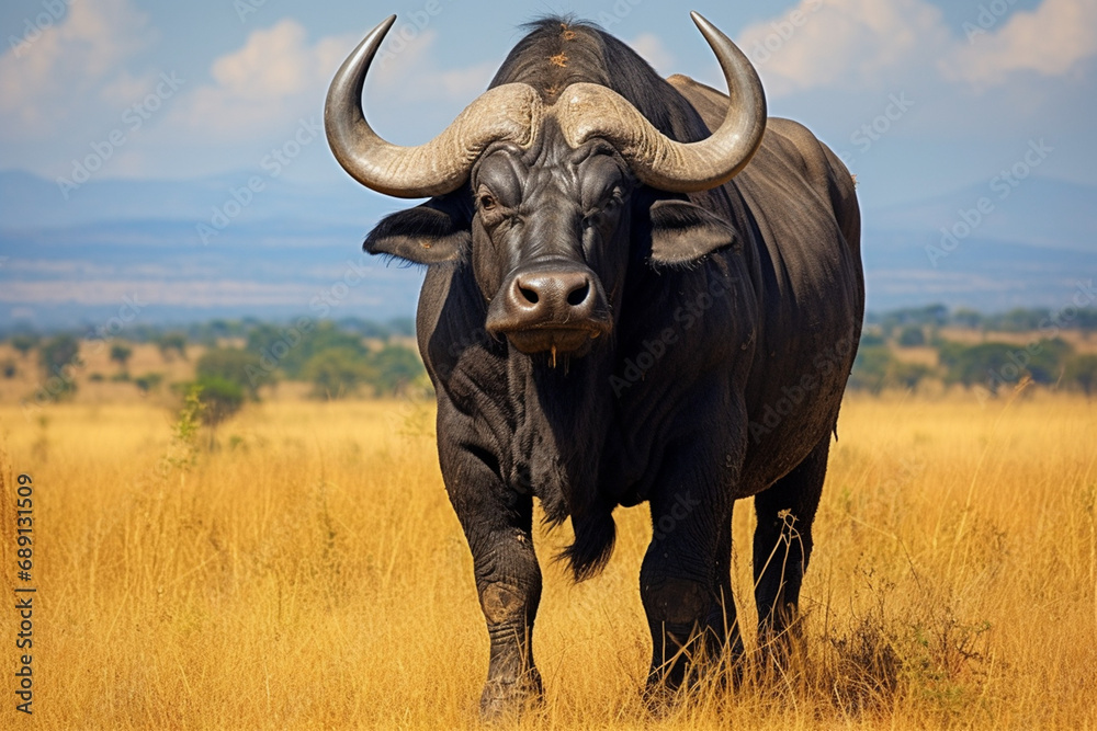 African buffalo in savanna, National Reserve created with Generative Ai African buffalo in savanna, National Reserve created with Generative Ai